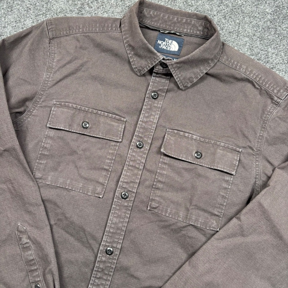 The North Face Utility Shirt Mens M Brown Ripstop Long Sleeve Logo Pockets